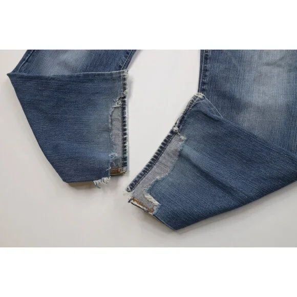 Vintage Y2K Lucky Brand Mens 32x32 Distressed Flared Wide Leg Denim Jeans Blue